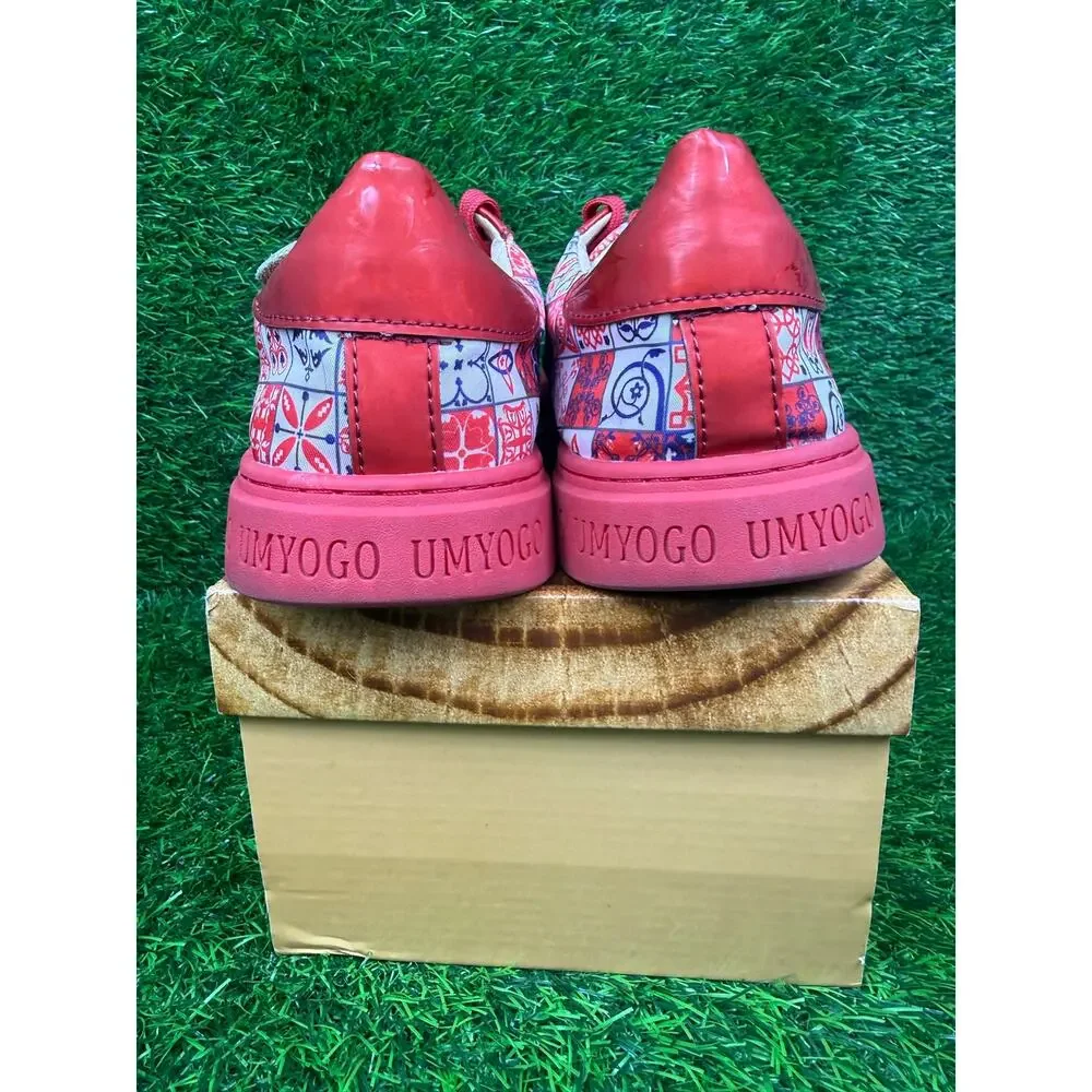 UMYOGO Mens EU 46 USA 12 Red Blue Geometric Graphic Print Low Top Sneakers